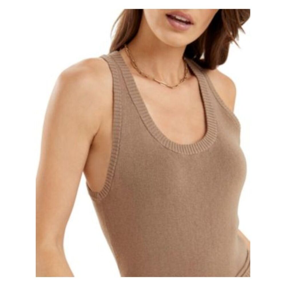 SPLENDID Womens Beige Pullover Ribbed Trim Sleeveless Scoop Neck Tank Sweater L